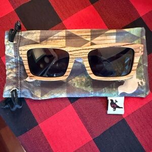 Wood Grain Rectangular Sunglasses - Black Lenses